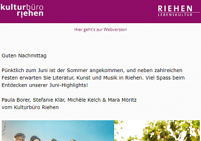 Newsletter «Sélection Kulturbüro»: Riehener Kulturhighlights im Juni